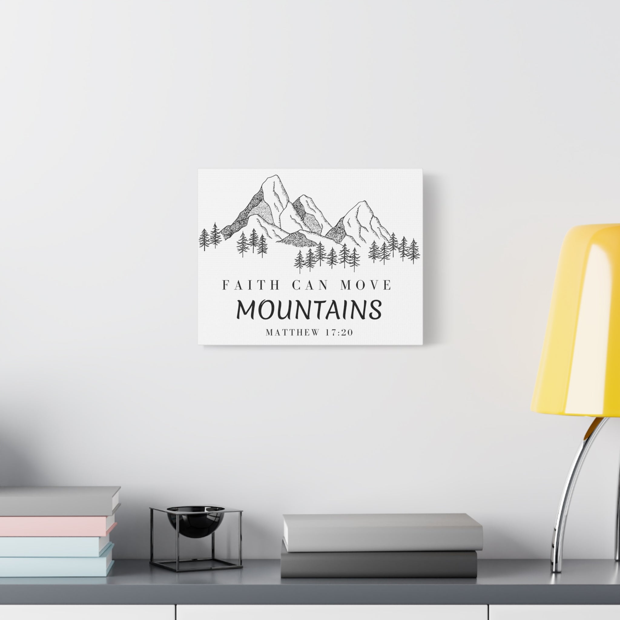 Faith Can Move Mountains Canvas Wall Art — Matthew 17:20 Inspirational Mountain Print