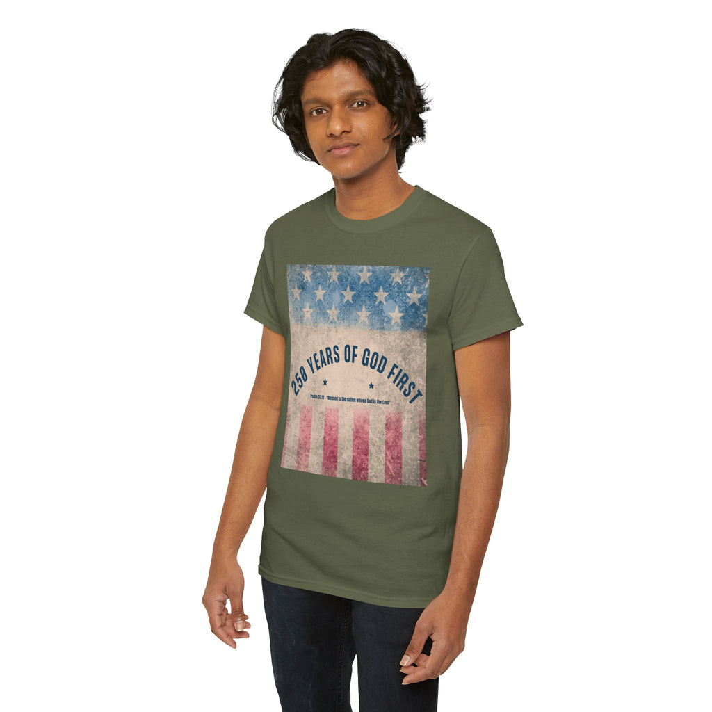 God First 250 Years Vintage American Flag  and Patriotic T-Shirt