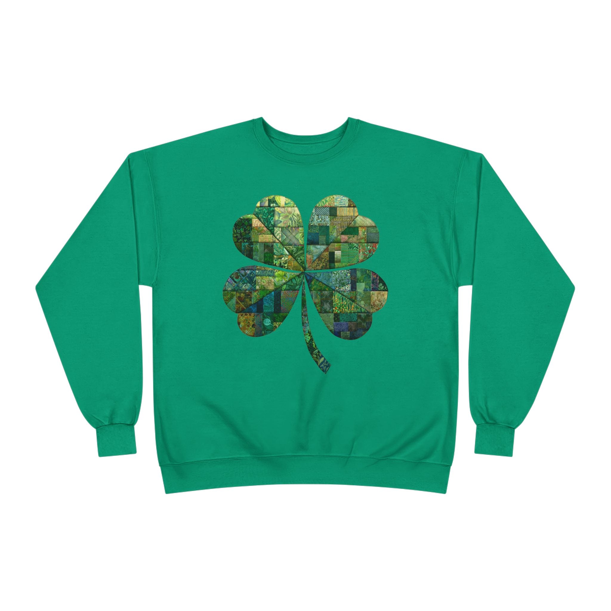 Green Mosaic Shamrock Crewneck Sweatshirt — St. Patrick’s Day Clover Design