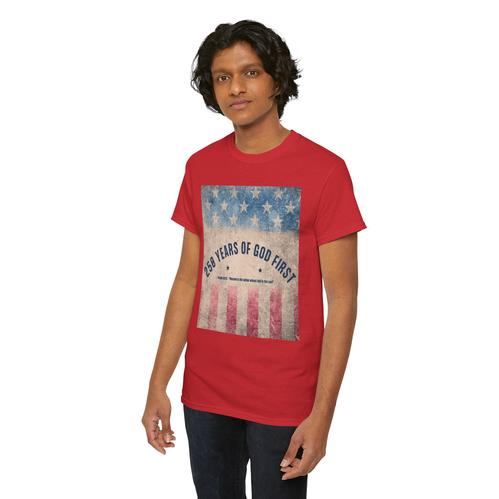 God First 250 Years Vintage American Flag  and Patriotic T-Shirt