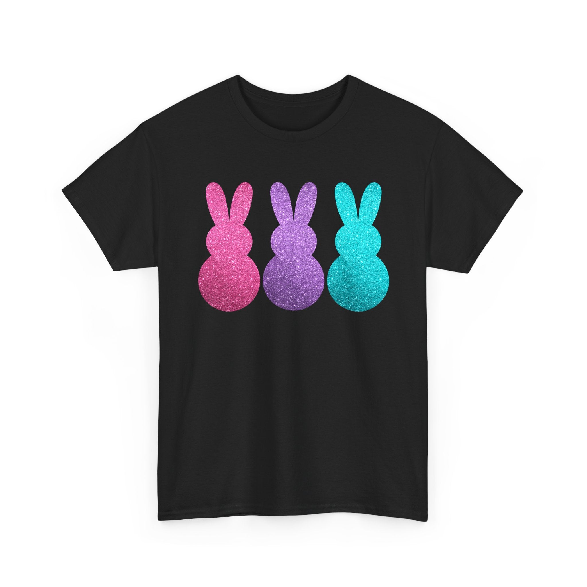 Glitter Pastel Bunny Trio Tee | Easter Rabbit Silhouette Shirt