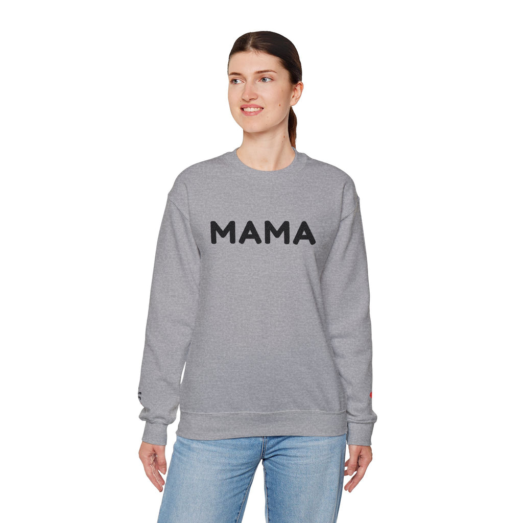 Embroidered - Personalized - Mama Crewneck Sweatshirt — Cozy Mother's Day Pullover with Heart Sleeve Detail