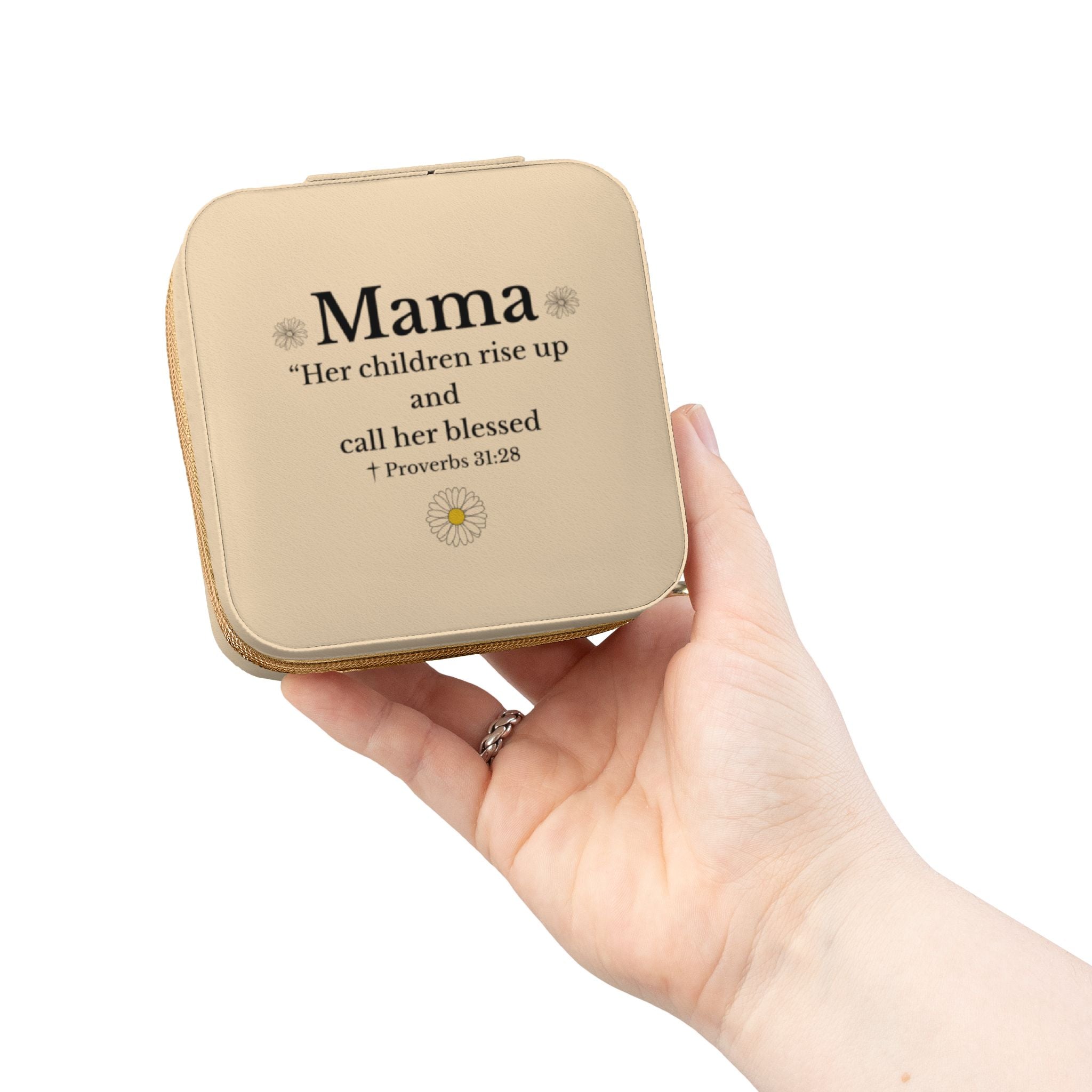 Travel Jewelry Case — "Mama" Floral Compact Organizer (Bible Verse Gift)