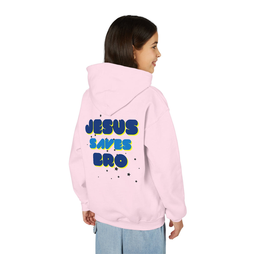 Youth Hoodie — "Jesus Saves Bro" Christian Graphic Pullover