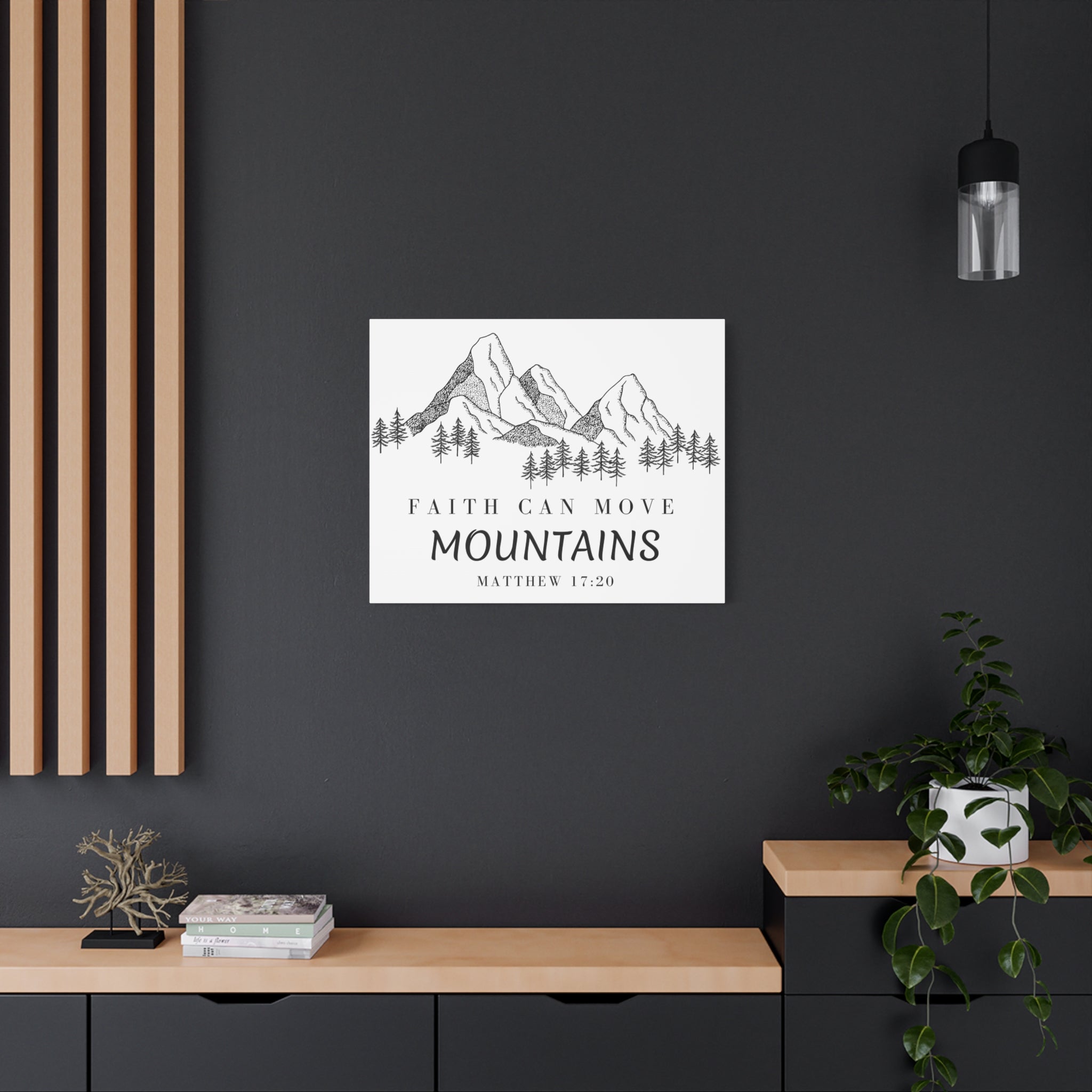 Faith Can Move Mountains Canvas Wall Art — Matthew 17:20 Inspirational Mountain Print