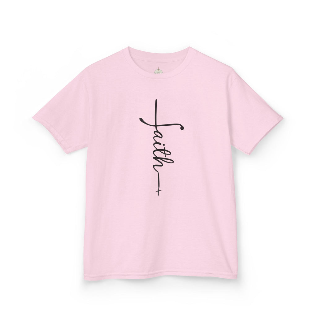 Kids Tee — Vertical "faith" Cross Script Graphic