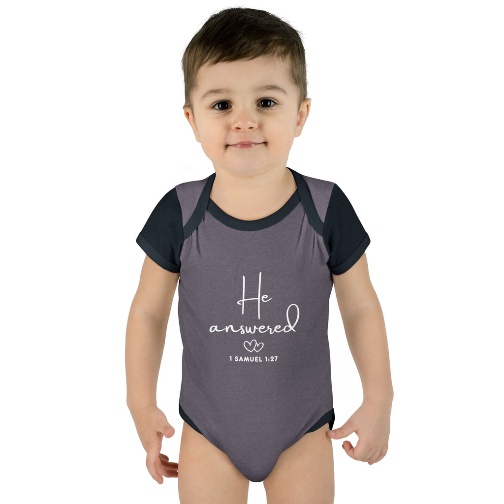 He Answered Infant Bodysuit | 1 Samuel 1:27 Scripture Baby Onesie
