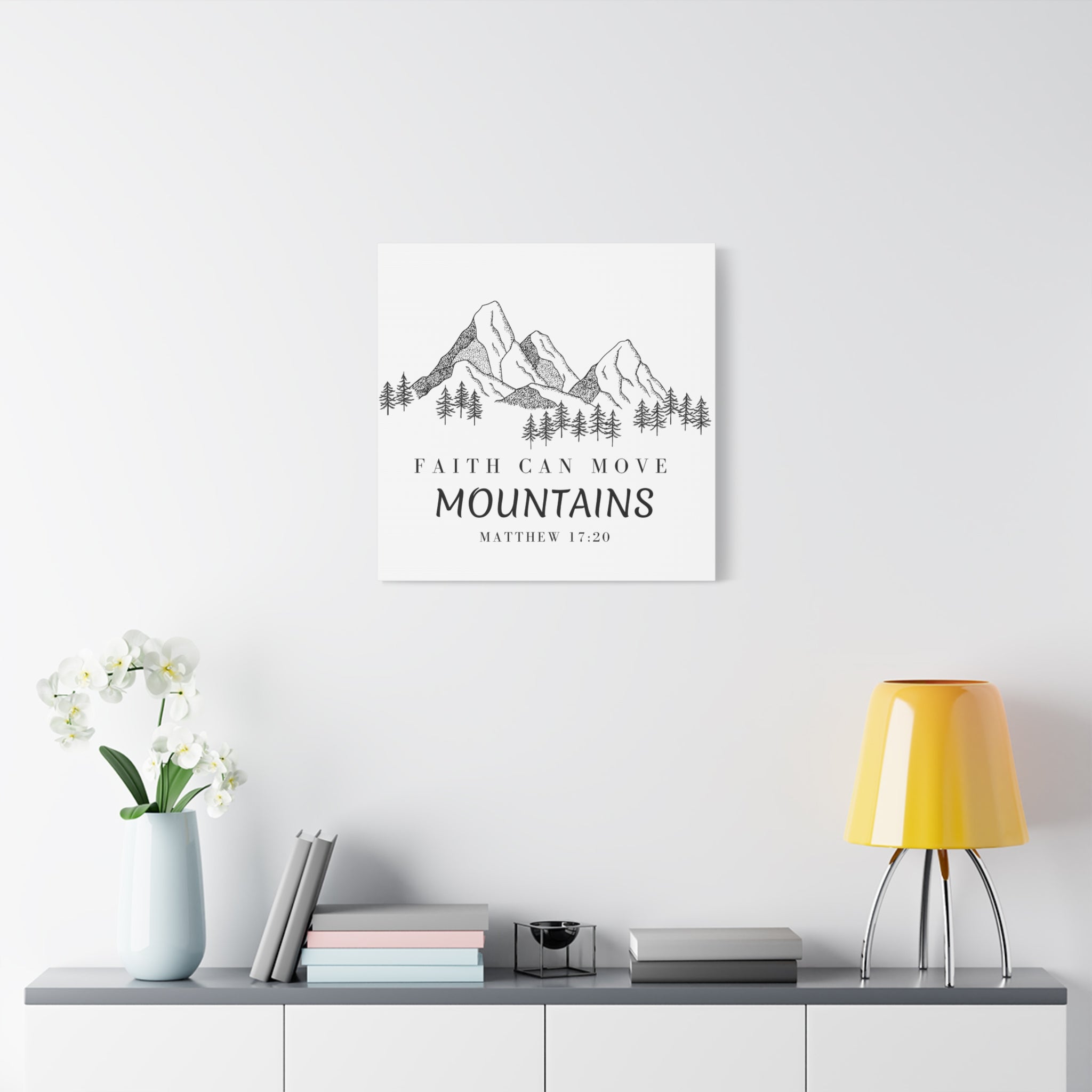 Faith Can Move Mountains Canvas Wall Art — Matthew 17:20 Inspirational Mountain Print
