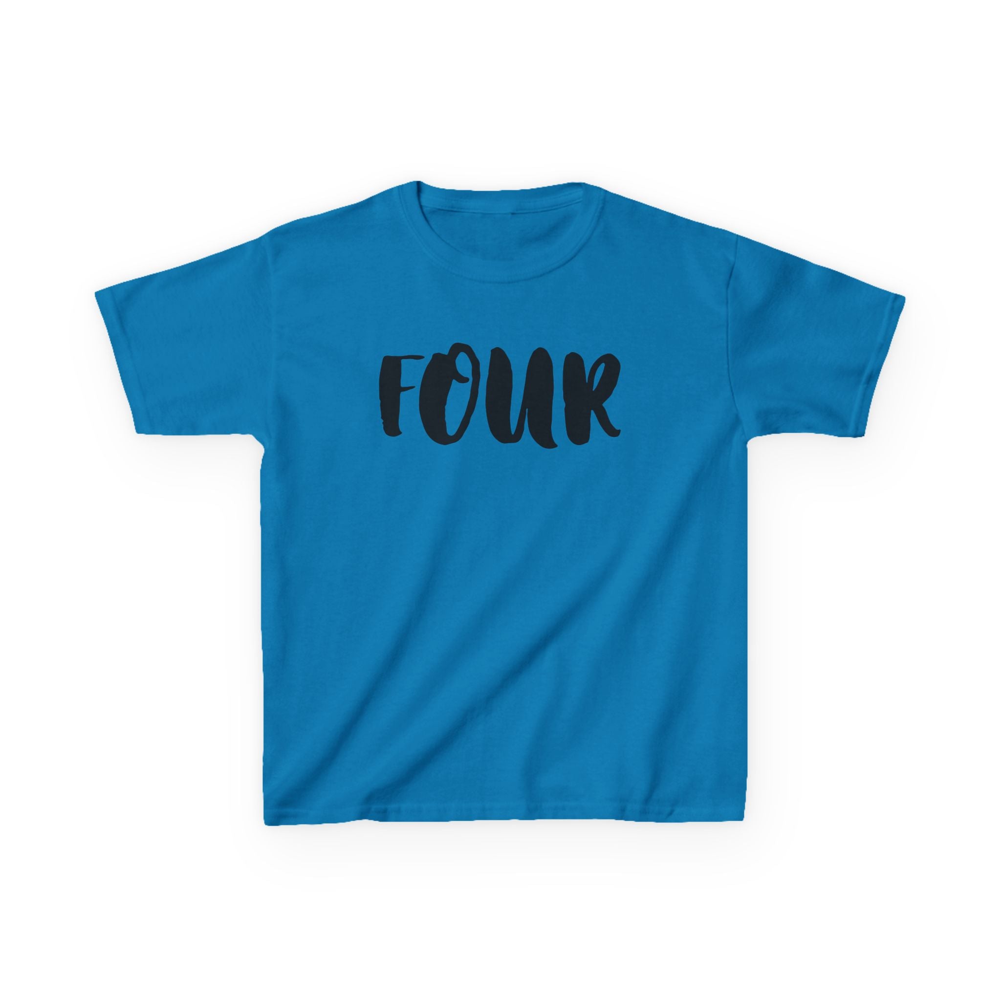 Kids 'Four' Birthday T‑Shirt — Fun Script Number Tee for 4-Year-Olds