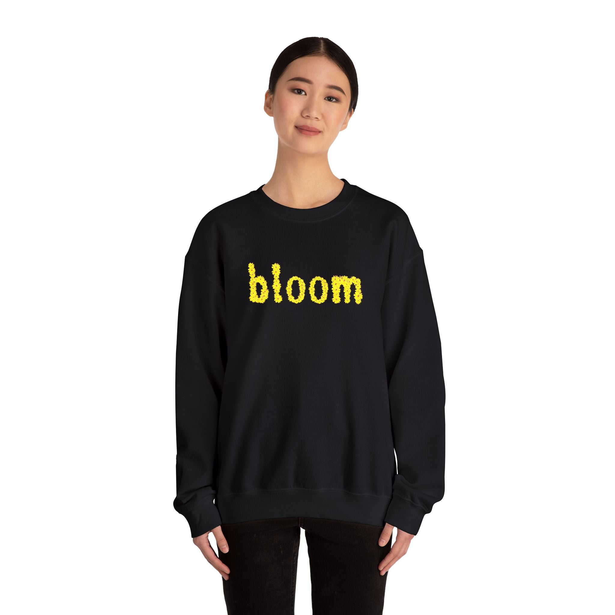 Embroidered Bloom Floral Crewneck Sweatshirt — Yellow Daisy “bloom” Design