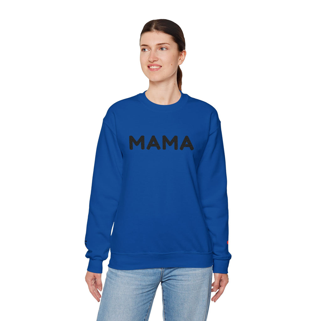 Embroidered - Personalized - Mama Crewneck Sweatshirt — Cozy Mother's Day Pullover with Heart Sleeve Detail