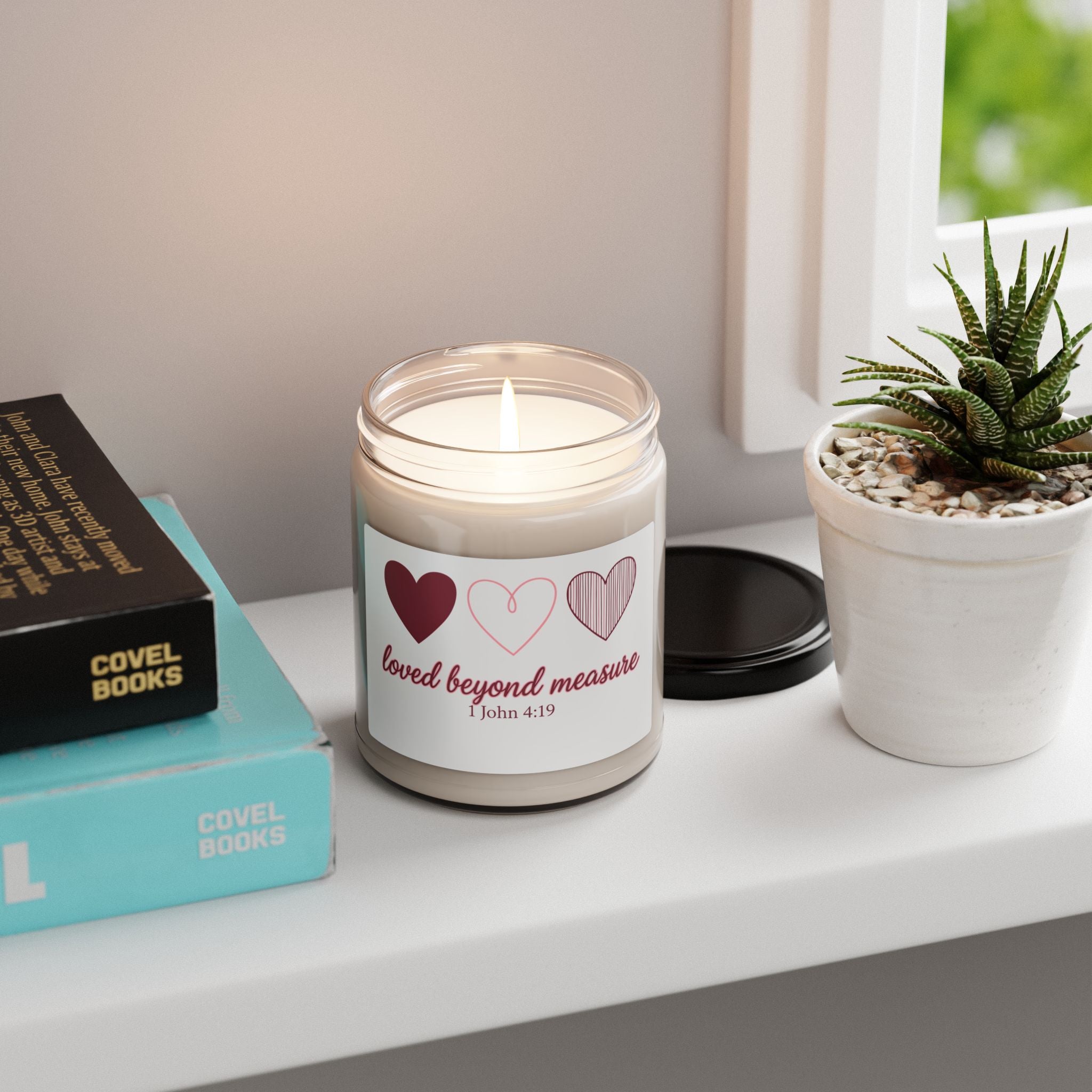 Candle — "Loved Beyond Measure" Soy Candle (1 John 4:19) — 9oz Scented Gift for Christian Valentine & Encouragement