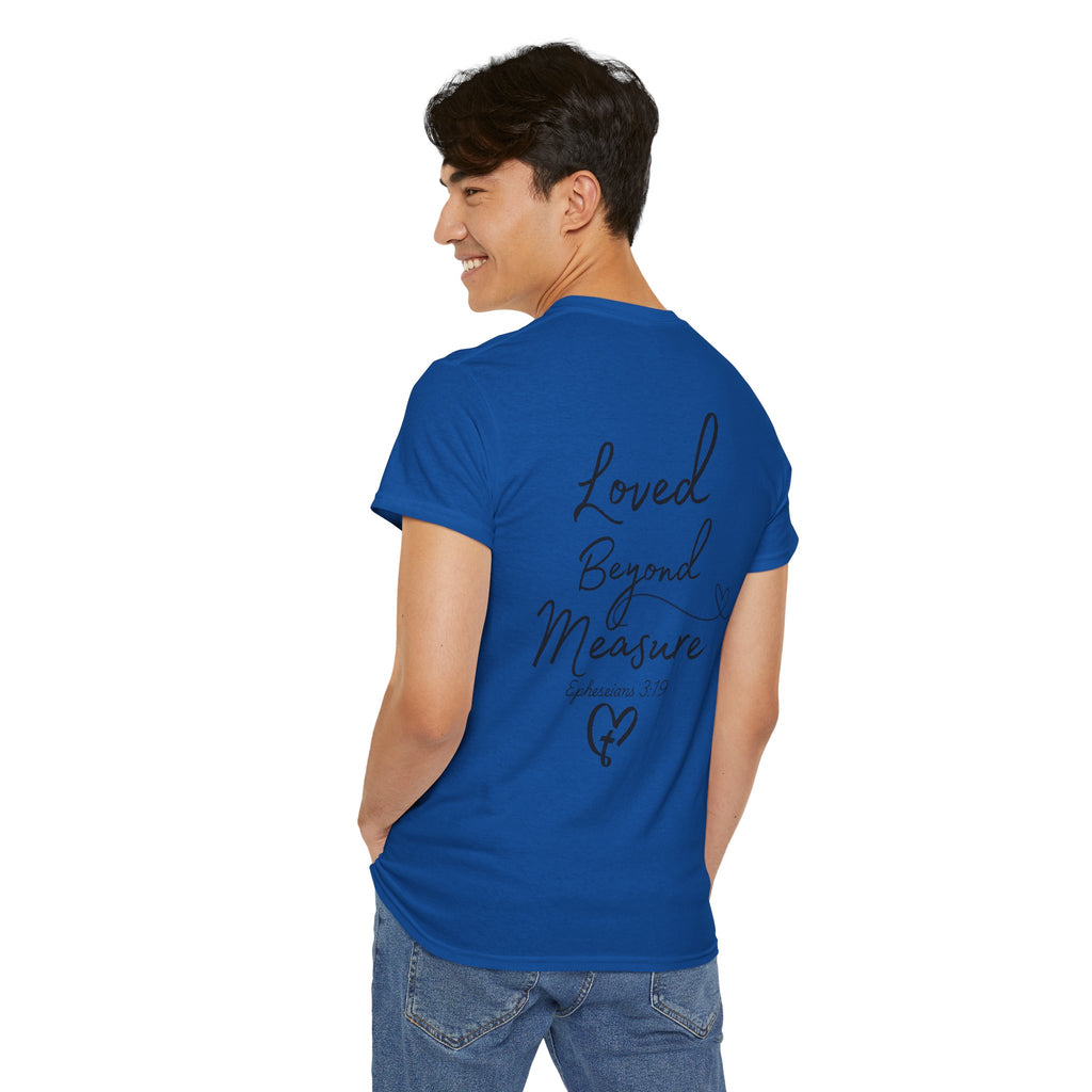 Loved Beyond Measure Tee — Christian Faith Heart Cross T-Shirt (Ephesians 3:18)