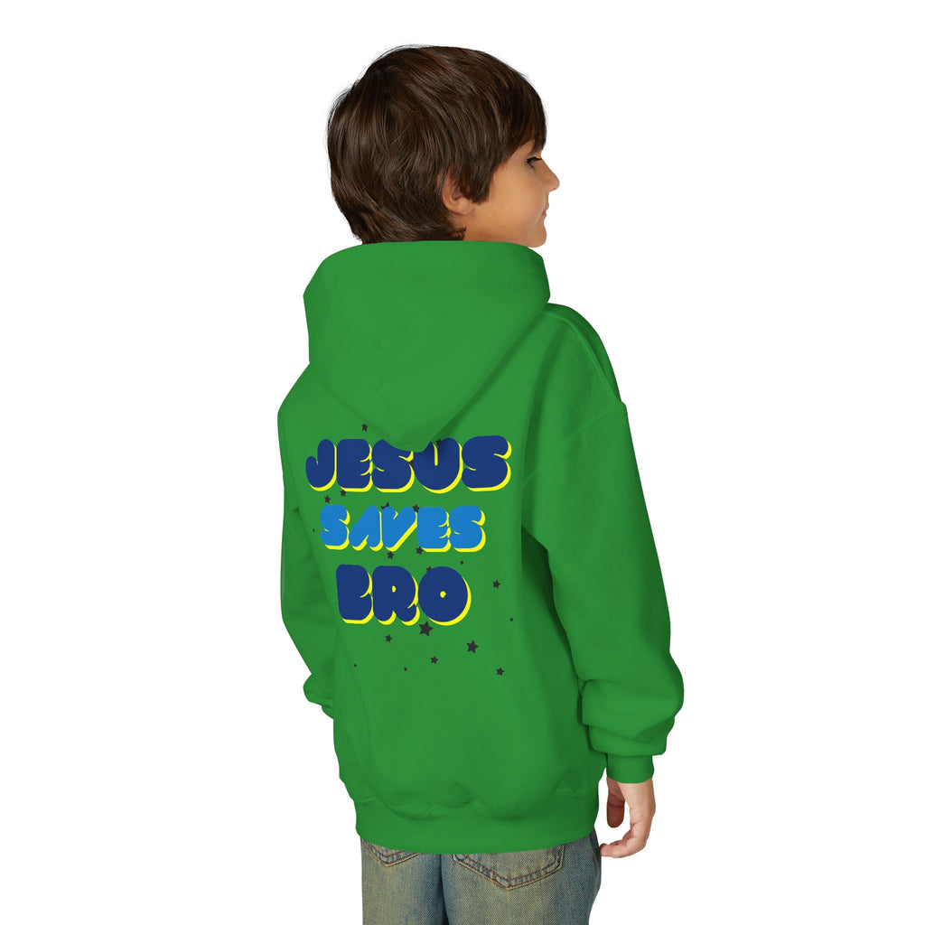 Youth Hoodie — "Jesus Saves Bro" Christian Graphic Pullover
