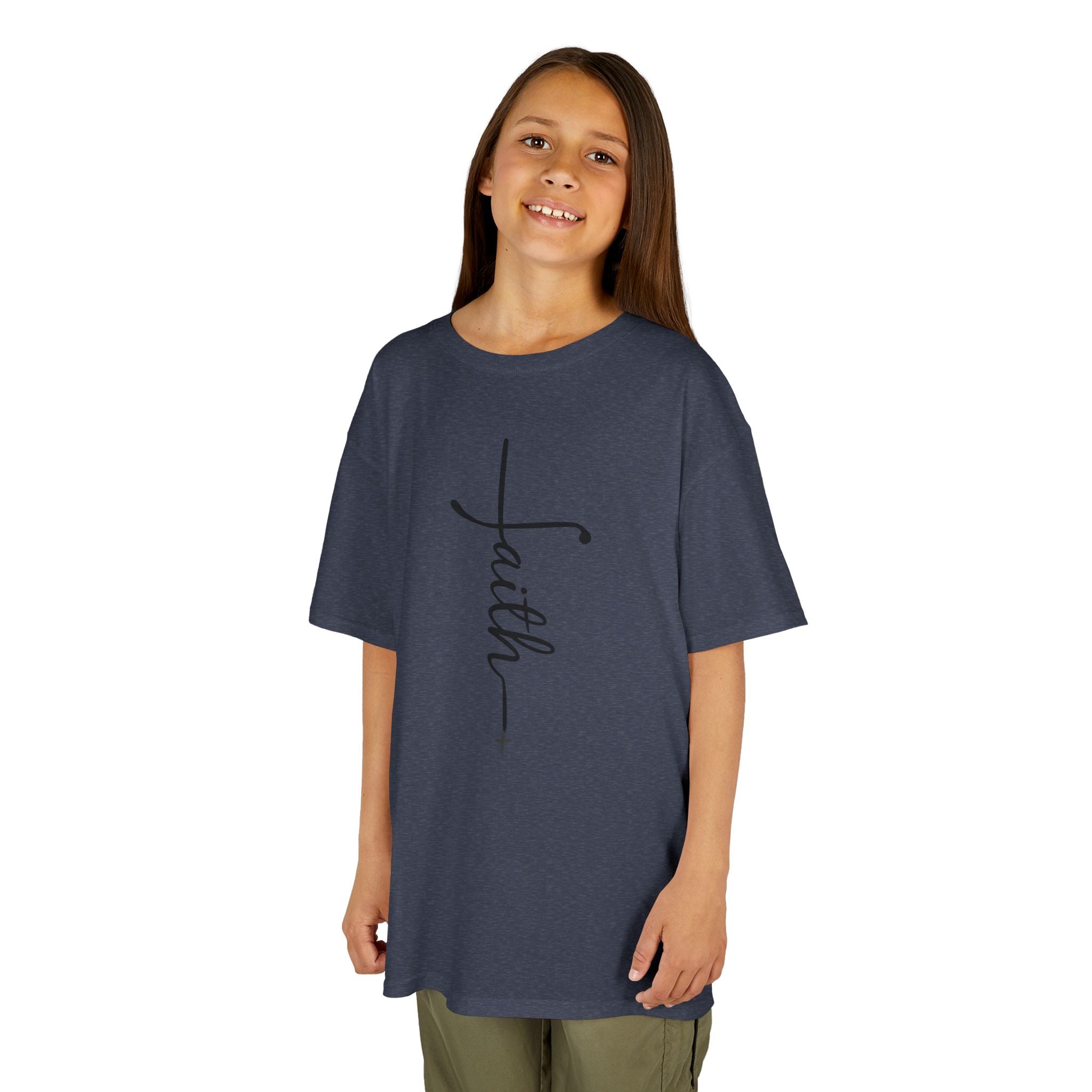 Kids Tee — Vertical "faith" Cross Script Graphic