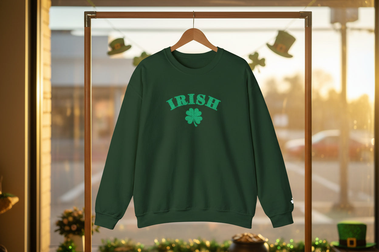 Embroidered Irish with Shamrock Crewneck Sweatshirt - Wrist Shamrock