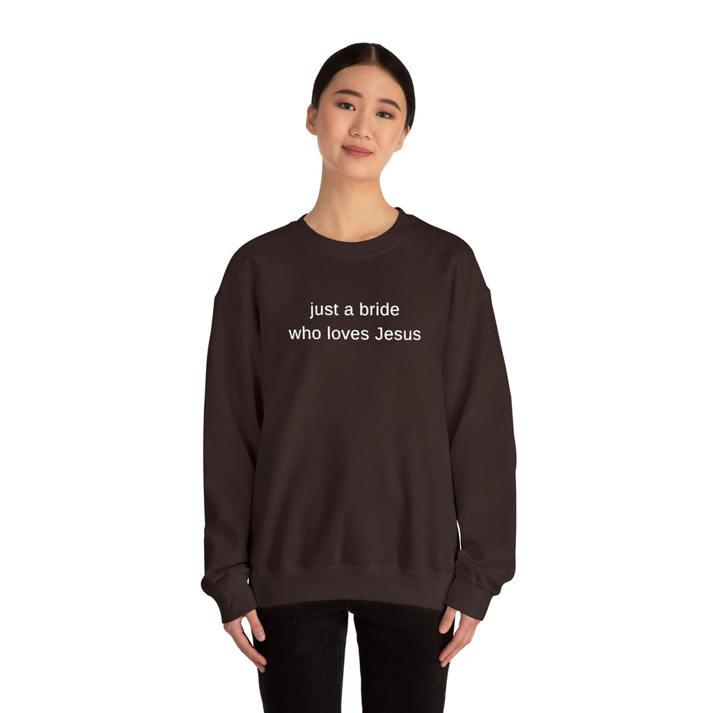 Embroidered 'just a bride who loves Jesus' Crewneck Sweatshirt | Christian Bridal Shirt