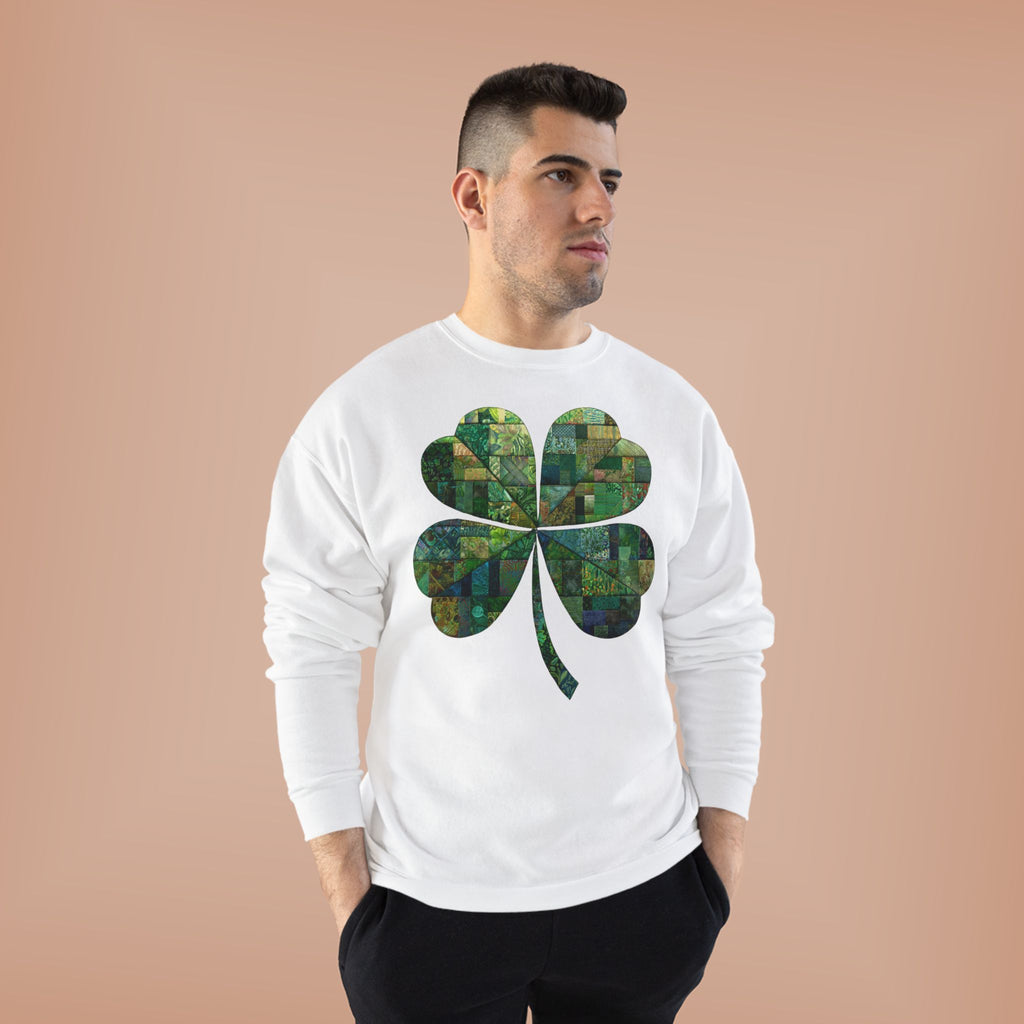Green Mosaic Shamrock Crewneck Sweatshirt — St. Patrick’s Day Clover Design
