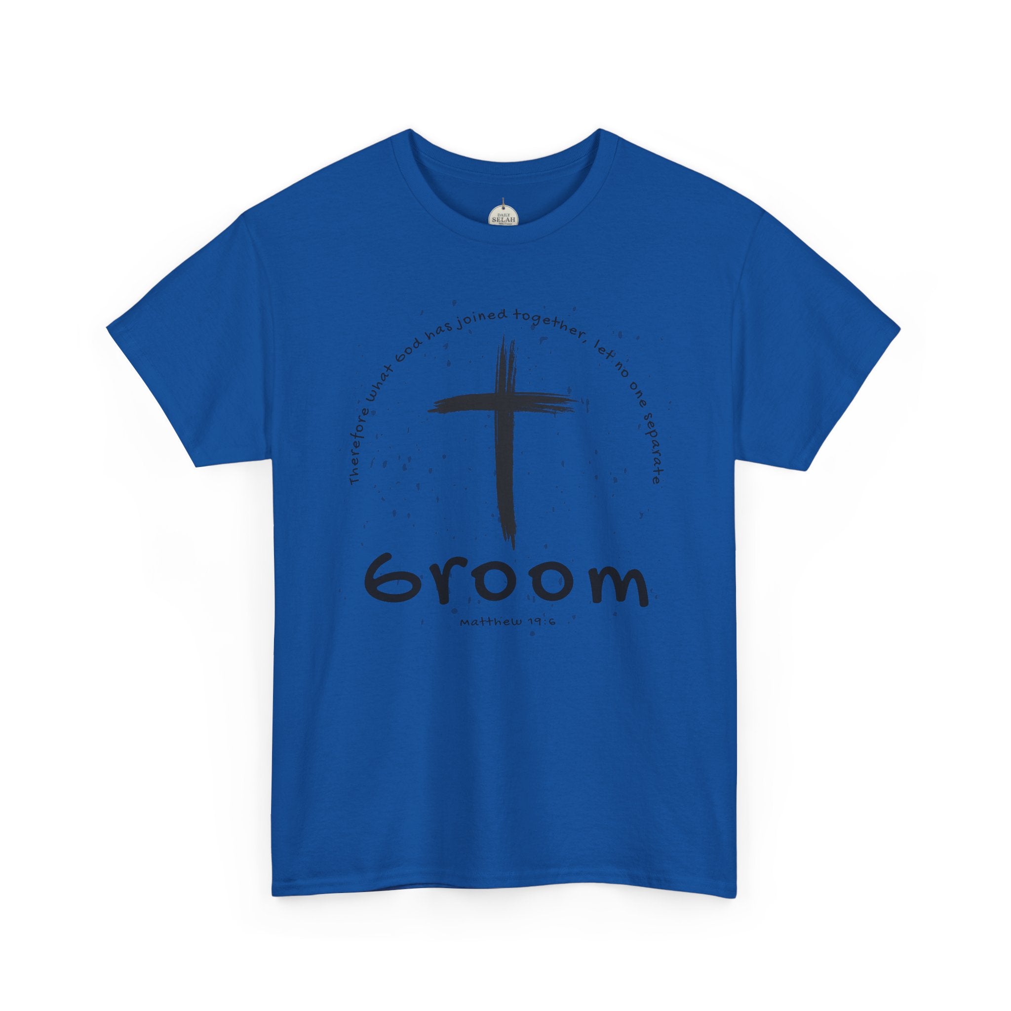 Groom Cross Tee — Christian Wedding Groom T-Shirt (Scripture Verse Design) - Christian - Matthew 19:6