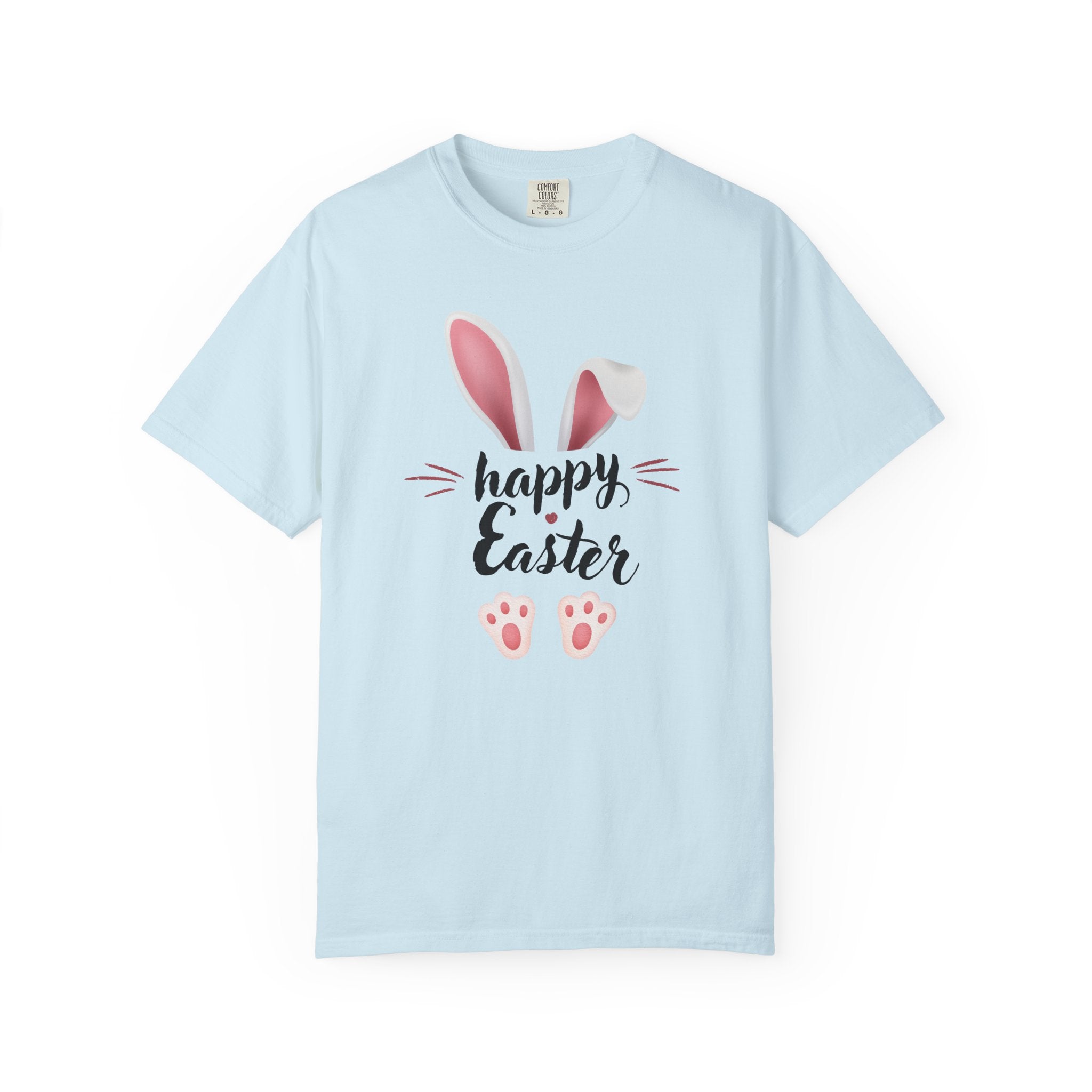 Easter Bunny Tee — "Happy Easter" Bunny Ears & Paws Graphic T-Shirt (Comfort Colors)