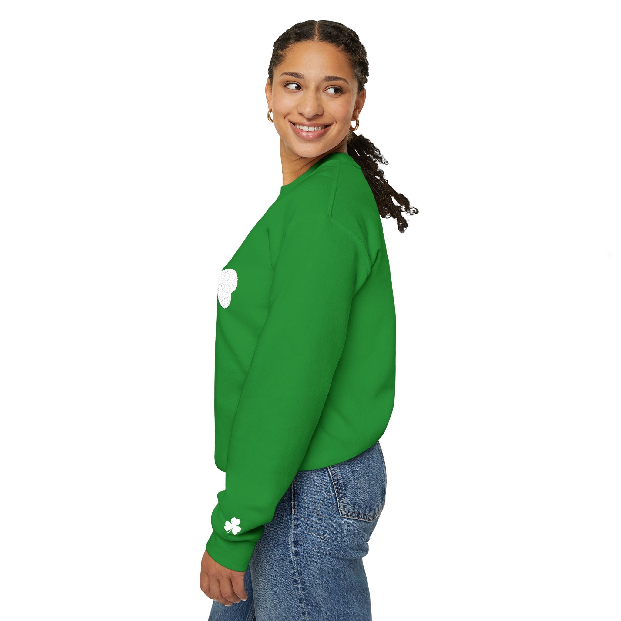 Embroidered Shamrock Crewneck Sweatshirt — Simple White Clover St. Patrick’s Day Pullover