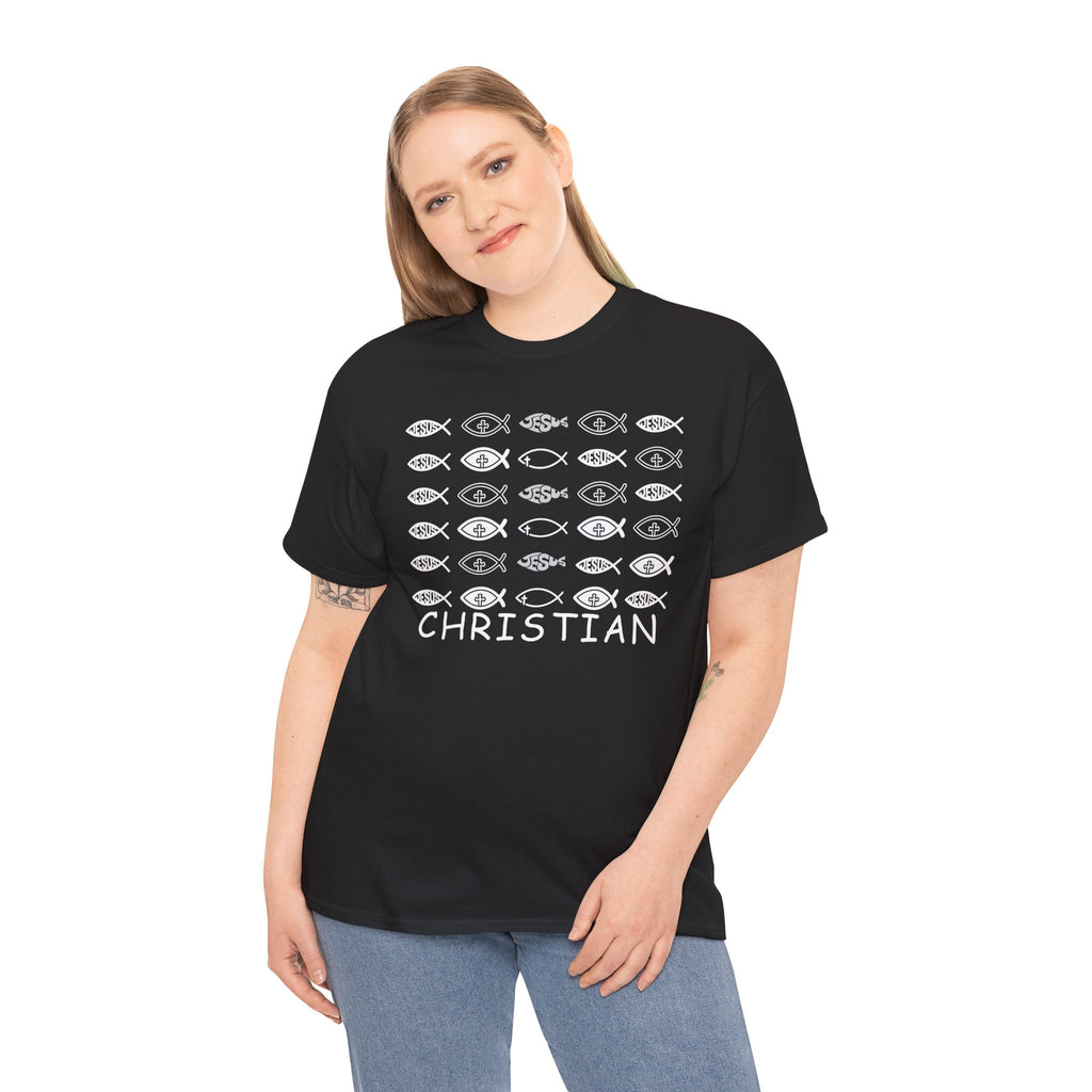 Christian Fish Pattern T‑Shirt — Ichthys Faith Tee - JESUS FISH