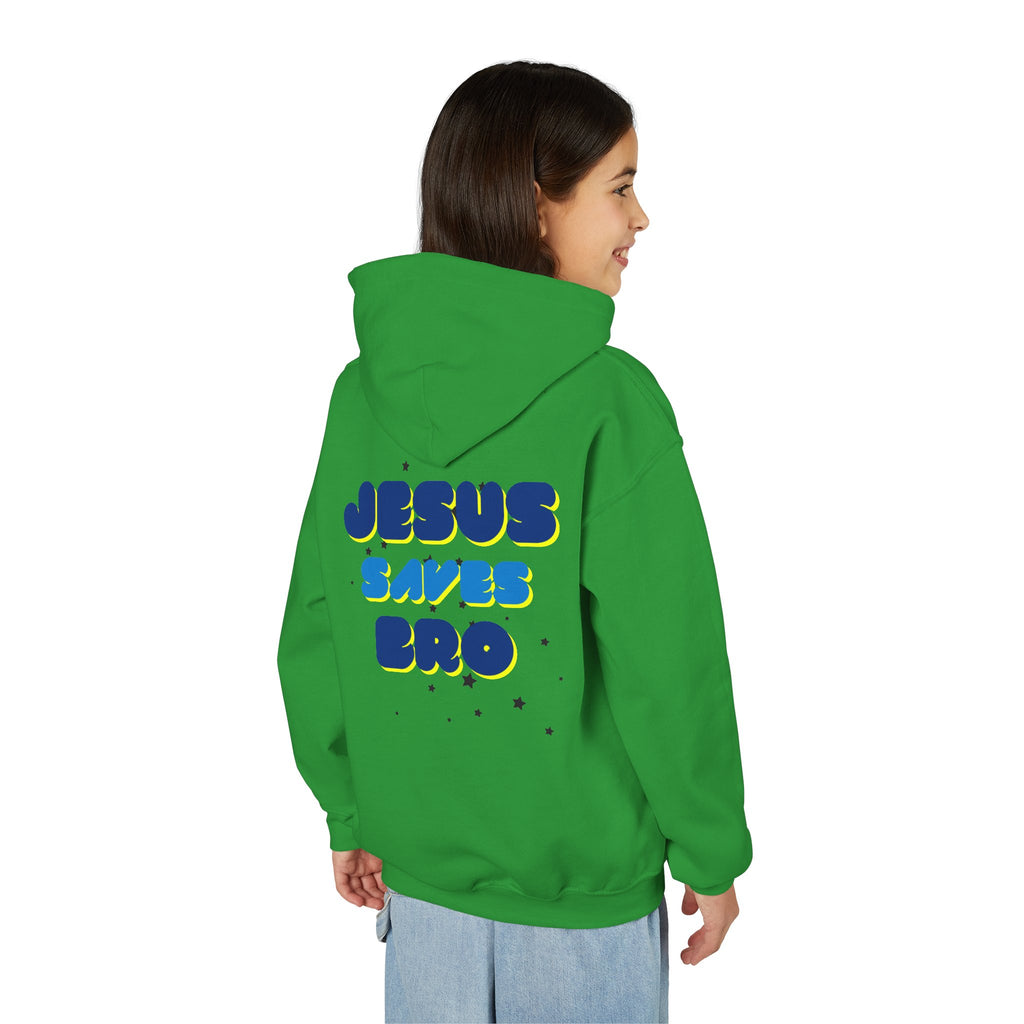Youth Hoodie — "Jesus Saves Bro" Christian Graphic Pullover