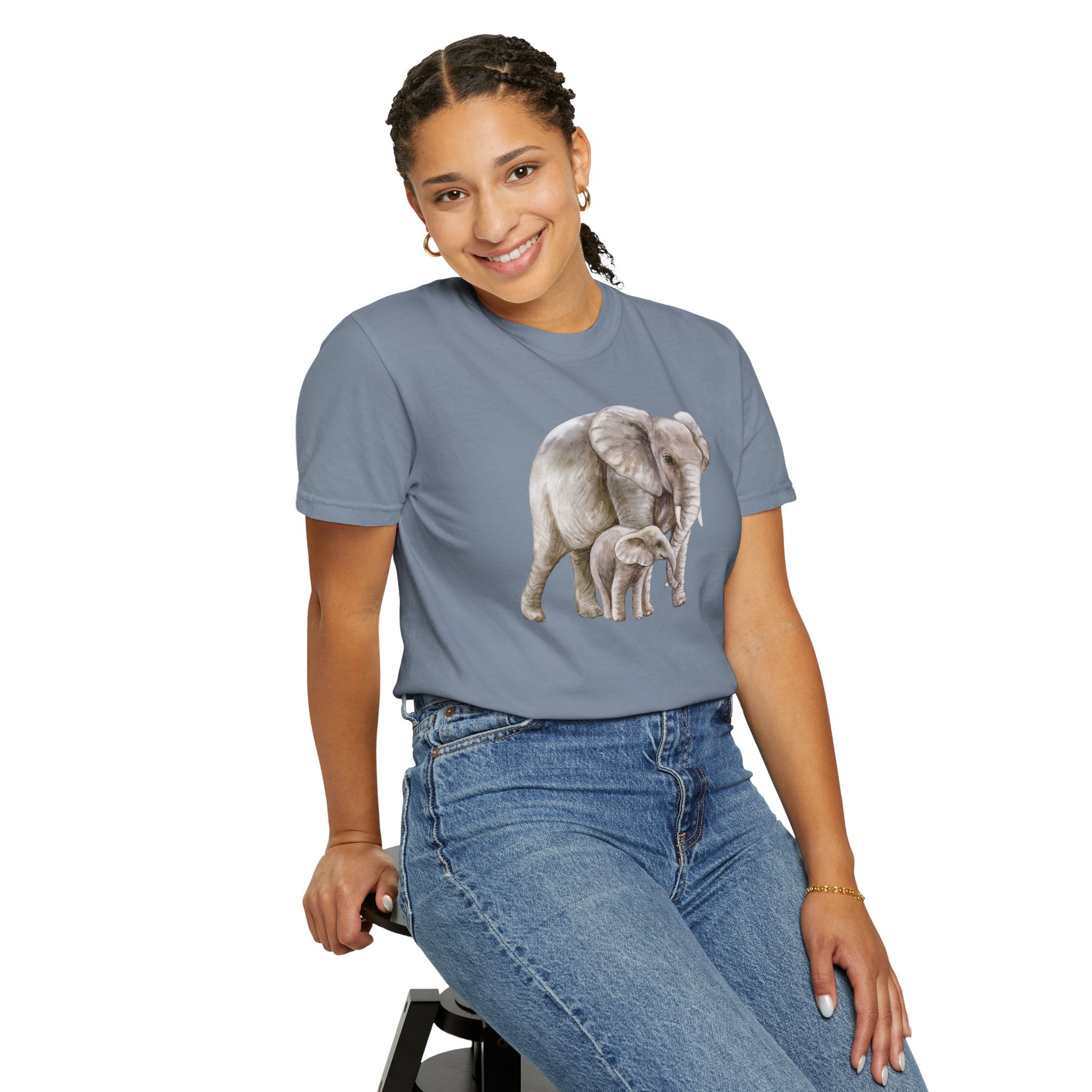 Elephant Mom & Baby T-Shirt — Realistic Wildlife Graphic Tee Comfort Colors