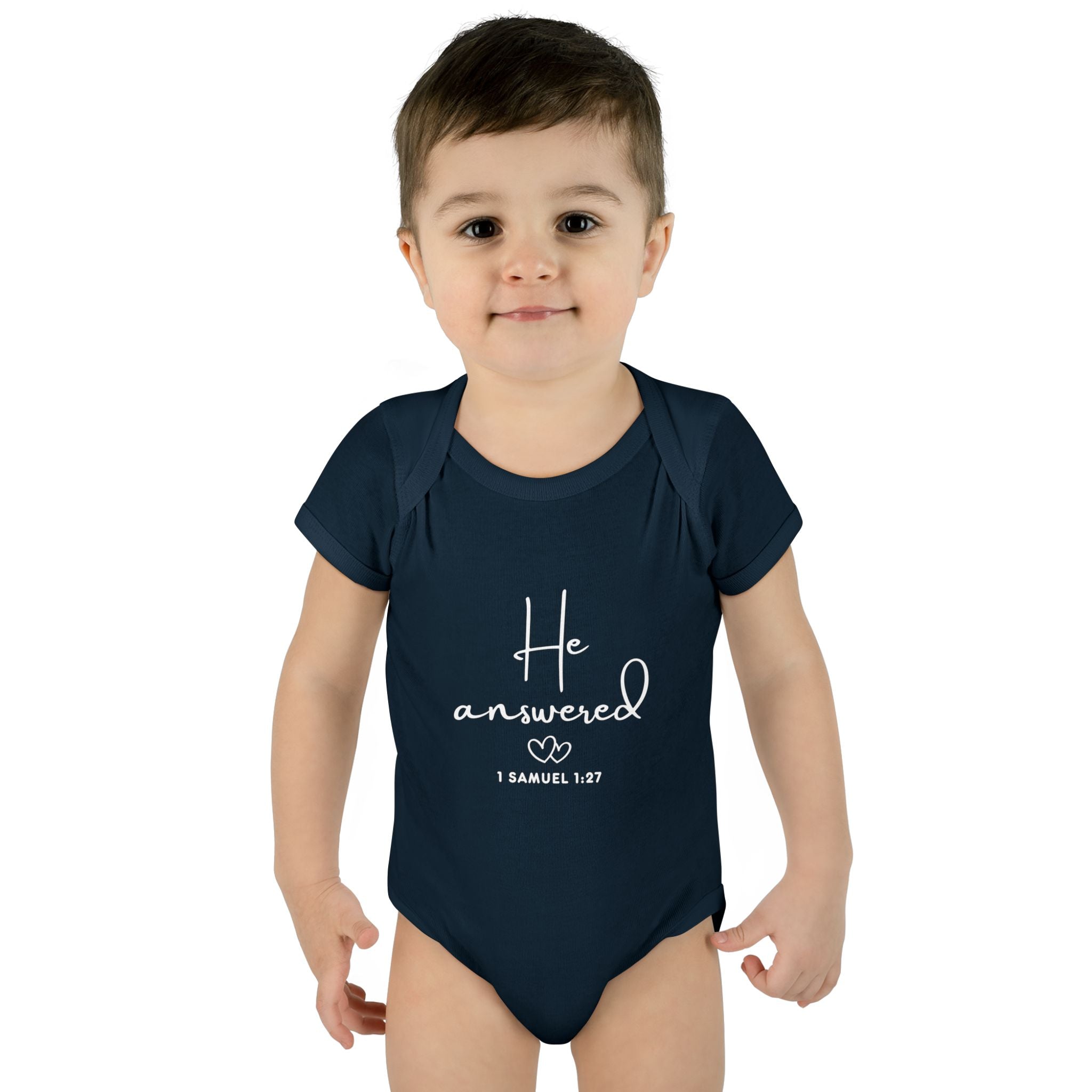 He Answered Infant Bodysuit | 1 Samuel 1:27 Scripture Baby Onesie