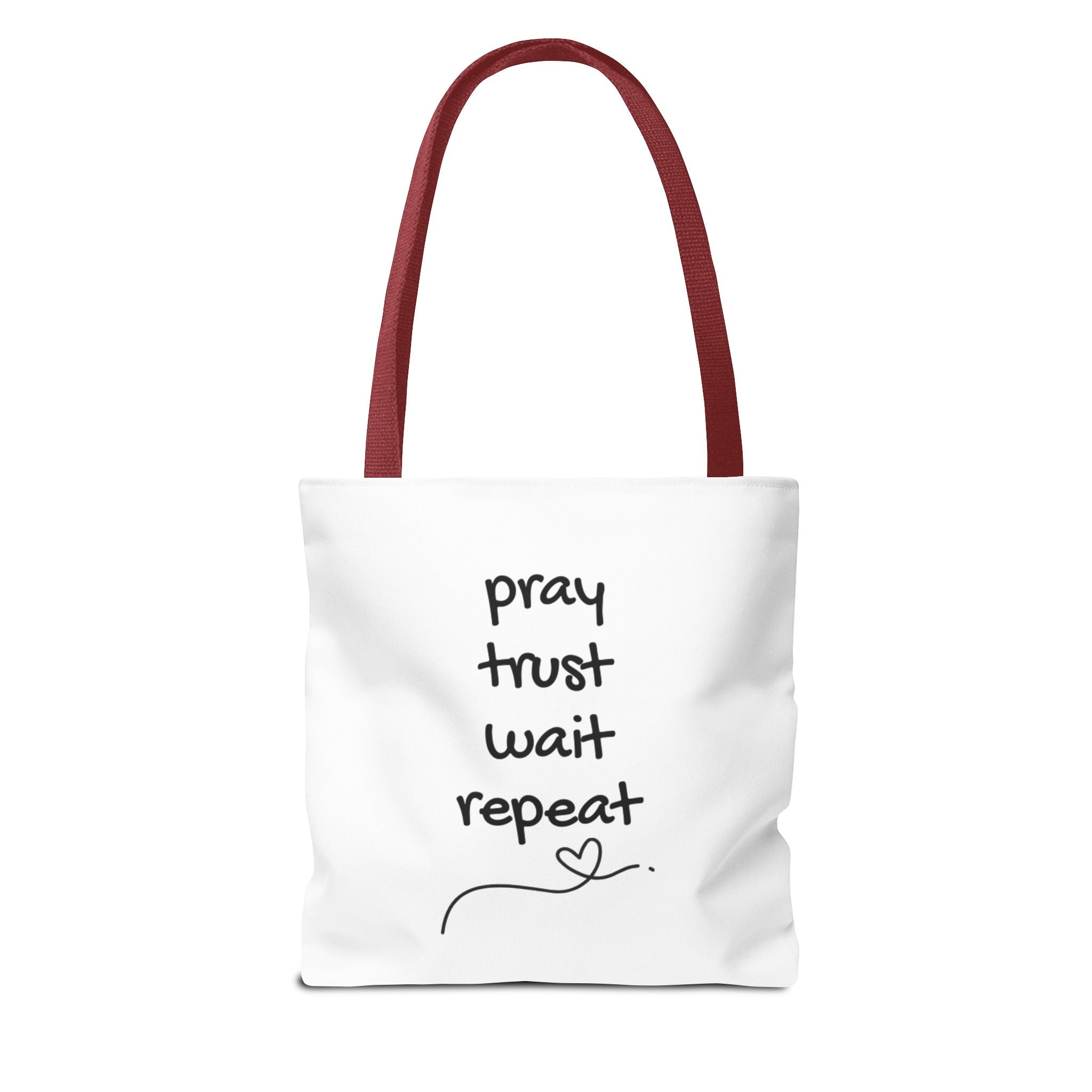 Pray Trust Wait Repeat Tote Bag — Inspirational Faith Canvas Tote