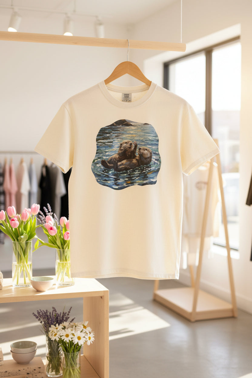 Otter Floating Art T-Shirt — Cute Sea Otter Graphic Tee