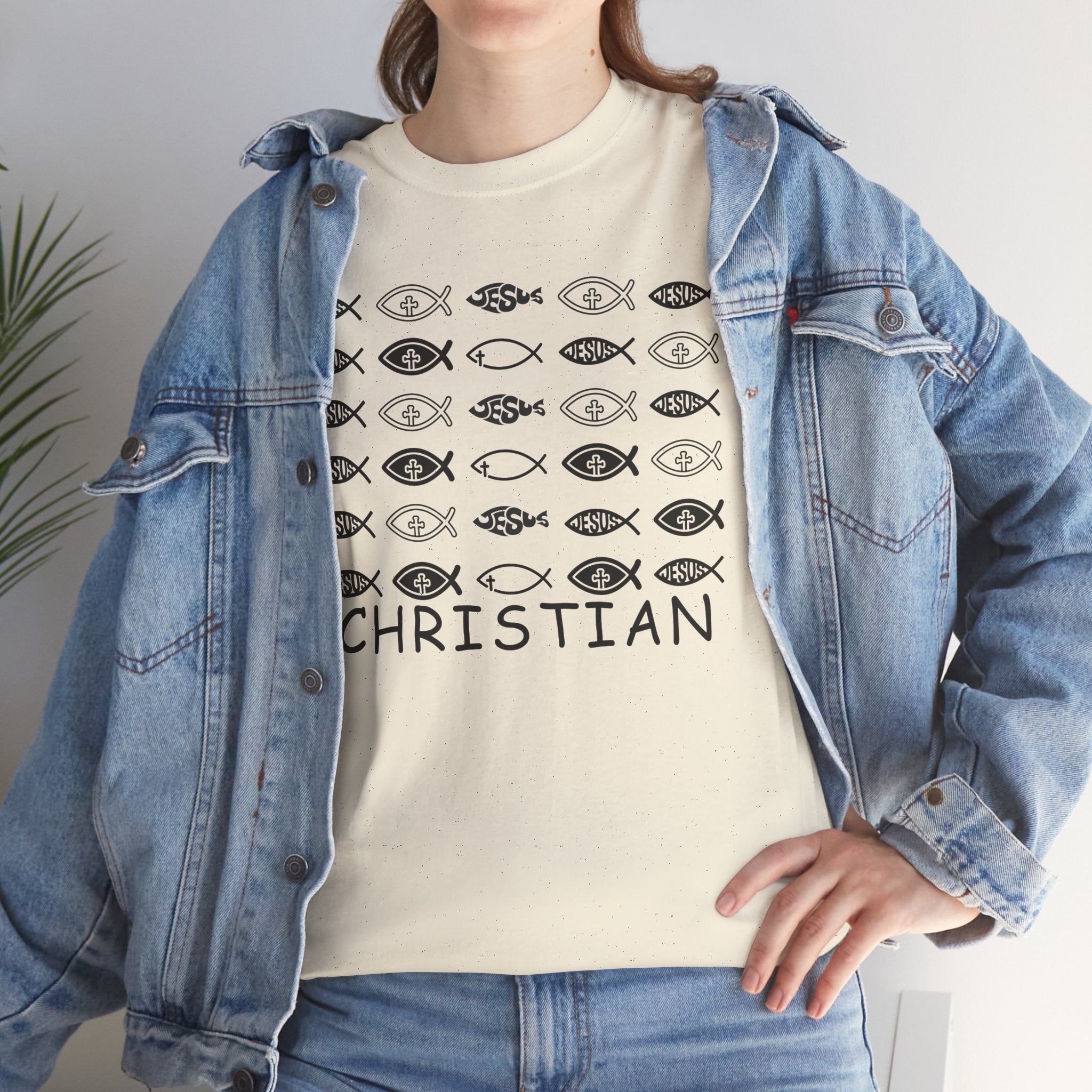 Christian Fish Pattern T‑Shirt — Ichthys Faith Tee - JESUS FISH