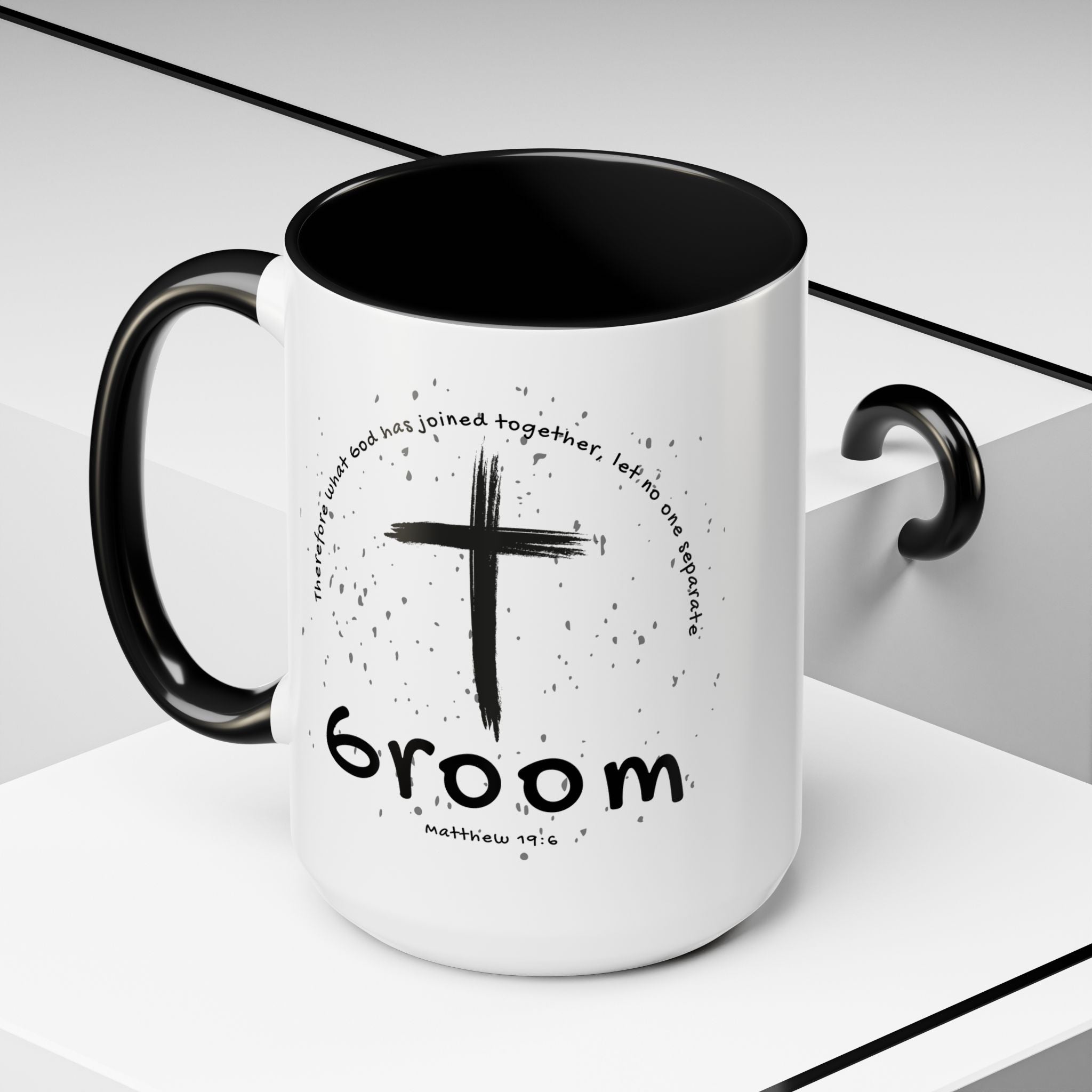 Groom Faith Coffee Mug – Cross & Matthew 19:6 Wedding Gift