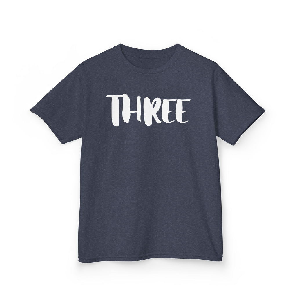 Kids Tee — "Three" Birthday Shirt, 3rd Birthday Toddler T‑Shirt