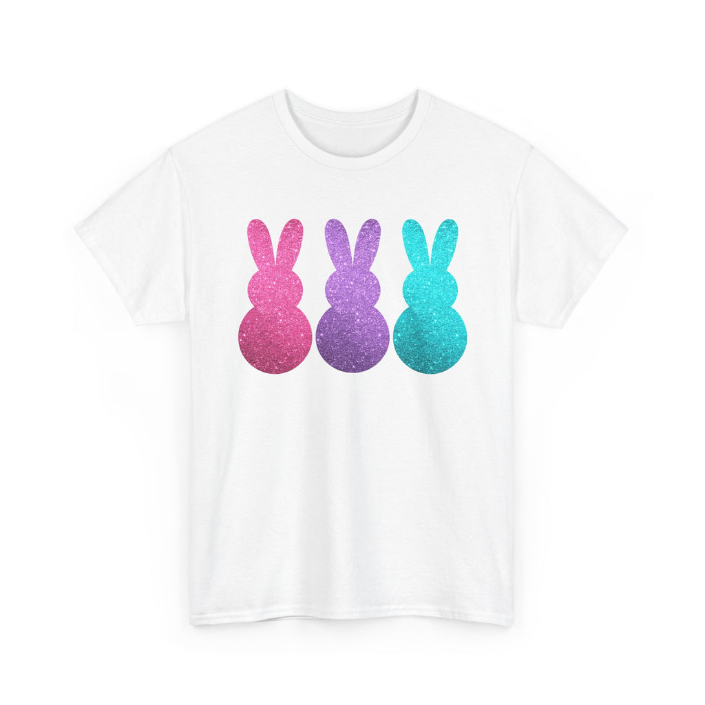 Glitter Pastel Bunny Trio Tee | Easter Rabbit Silhouette Shirt