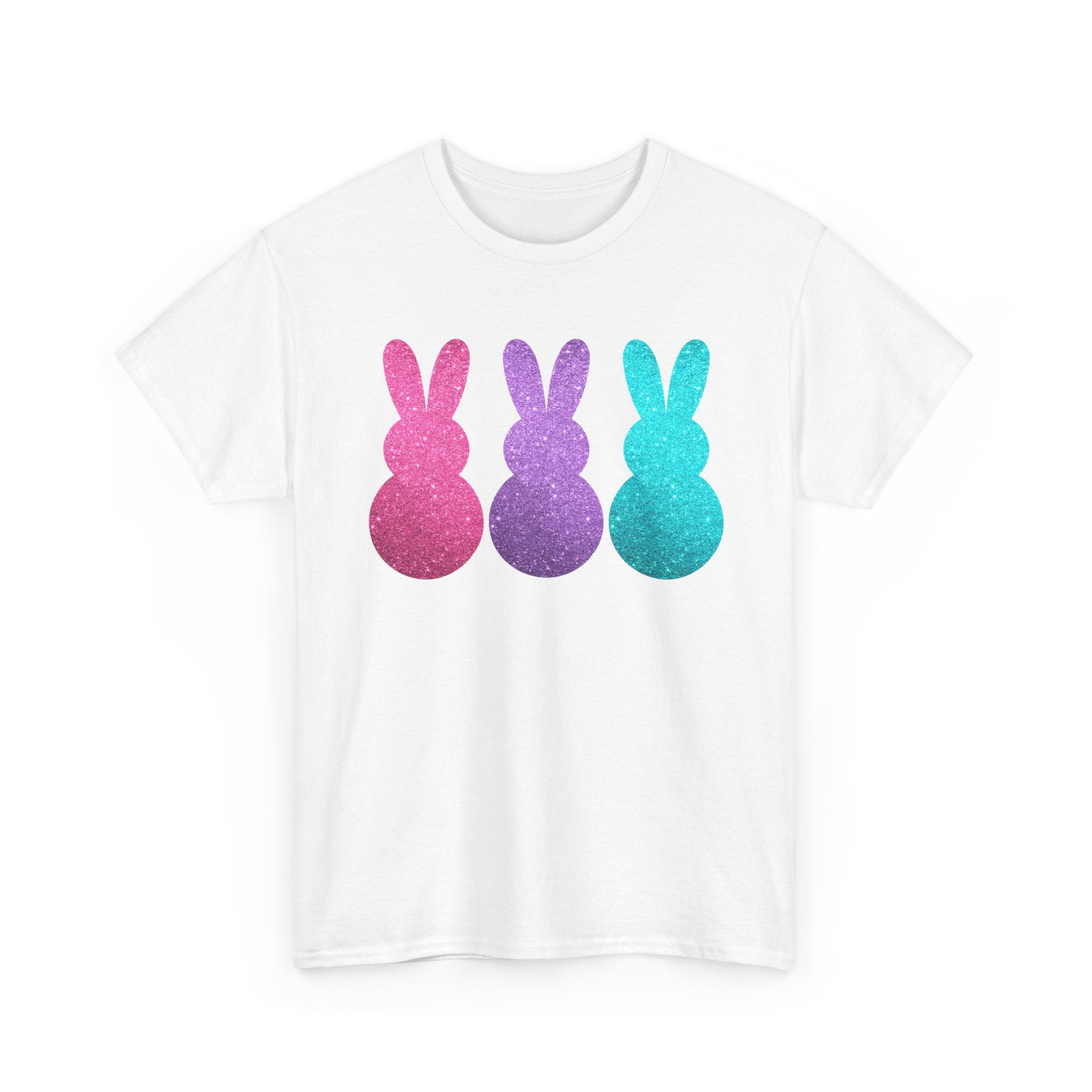 Glitter Pastel Bunny Trio Tee | Easter Rabbit Silhouette Shirt