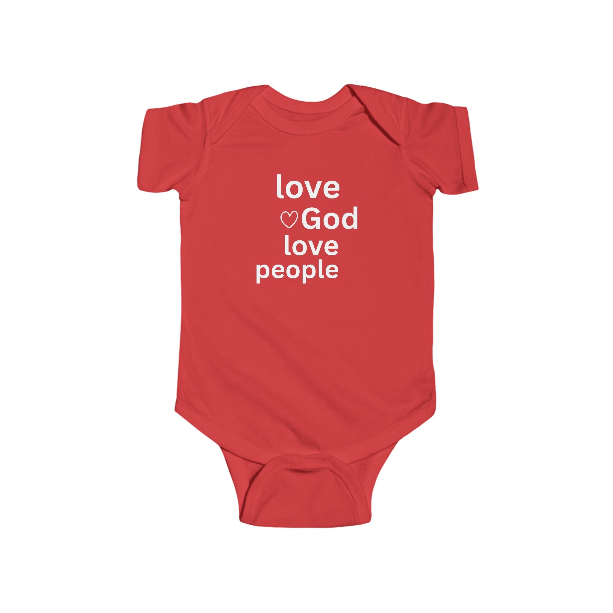 Infant Bodysuit - "Love God Love People" Baby Onesie, Christian Newborn Gift 2 Sided Humor