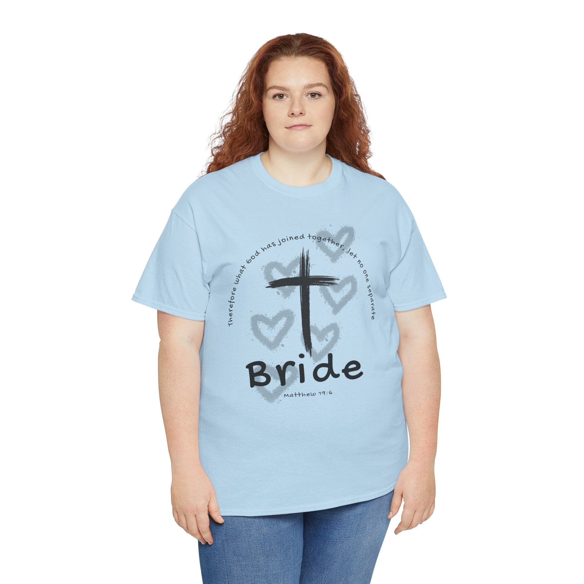 Bride T-Shirt — Christian Cross & Hearts Bridal Faith Tee - Christian - Matthew 19:6
