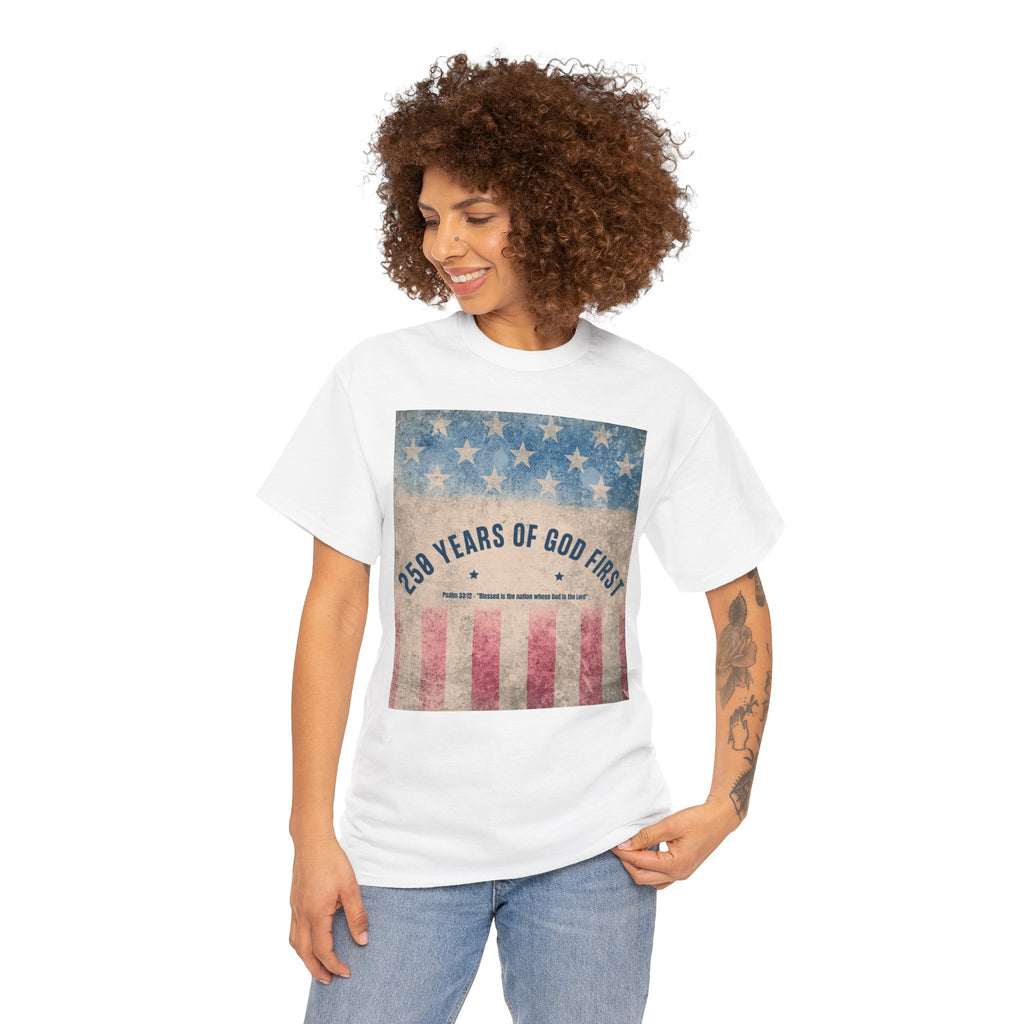 God First 250 Years Vintage American Flag  and Patriotic T-Shirt