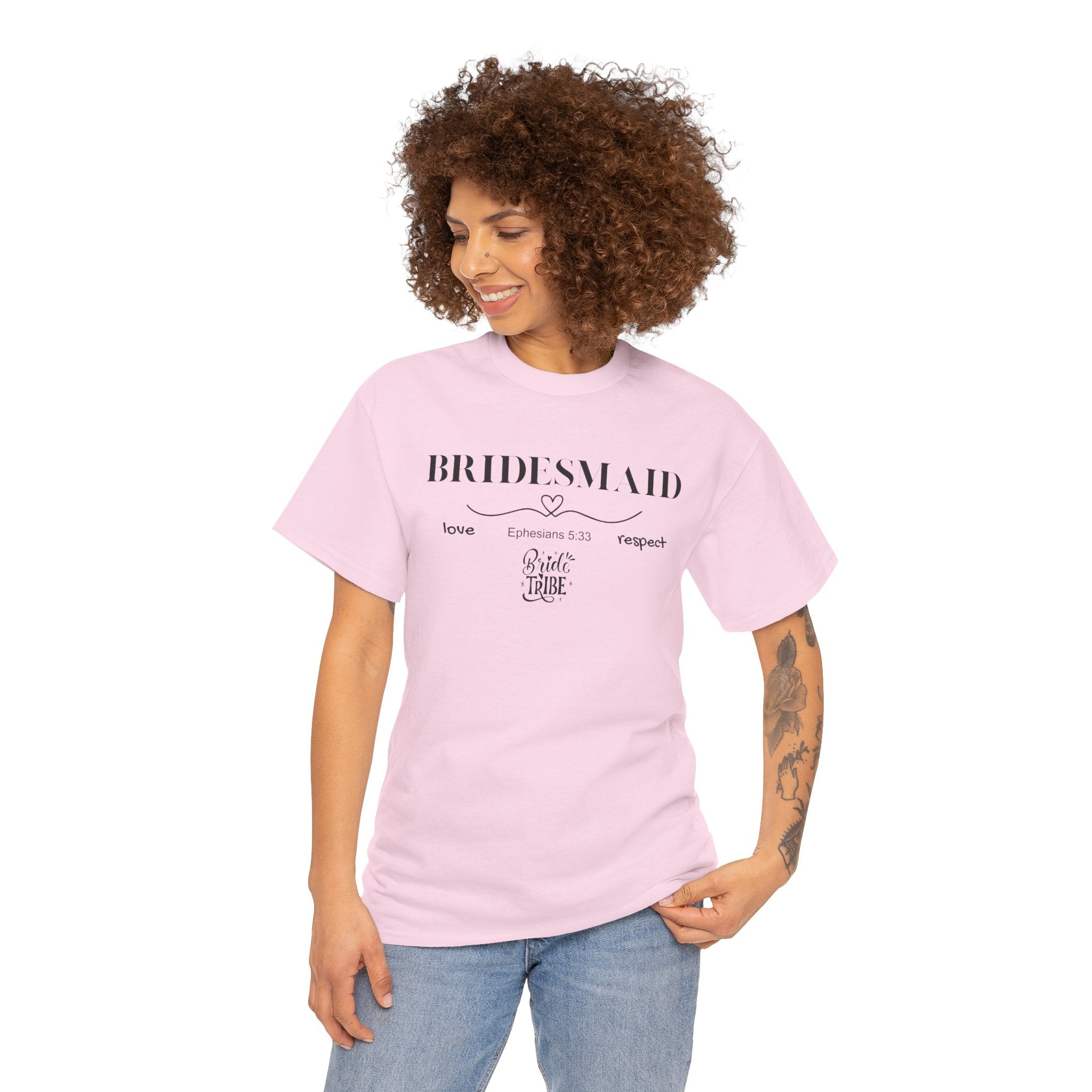 Bridesmaid T-Shirt — Elegant Script Bridal Party Tee (‘Bridesmaid’ with Heart) - Christian