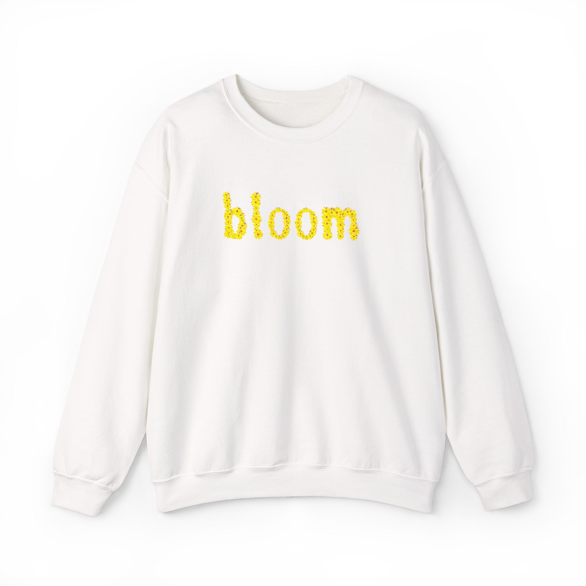 Embroidered Bloom Floral Crewneck Sweatshirt — Yellow Daisy “bloom” Design