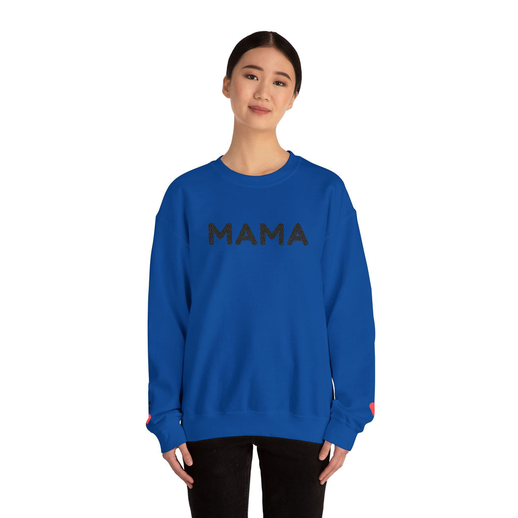 Embroidered - Personalized - Mama Crewneck Sweatshirt — Cozy Mother's Day Pullover with Heart Sleeve Detail