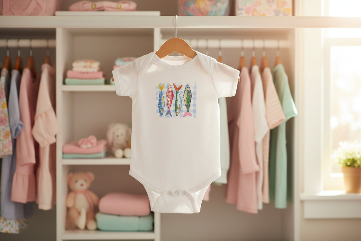 Infant Bodysuit — Colorful Sardine Fish Graphic Baby Onesie