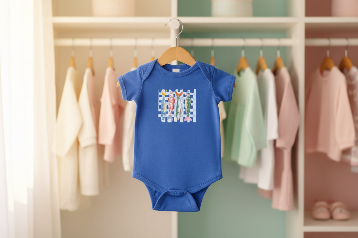 Infant Bodysuit — Colorful Sardine Fish Graphic Baby Onesie