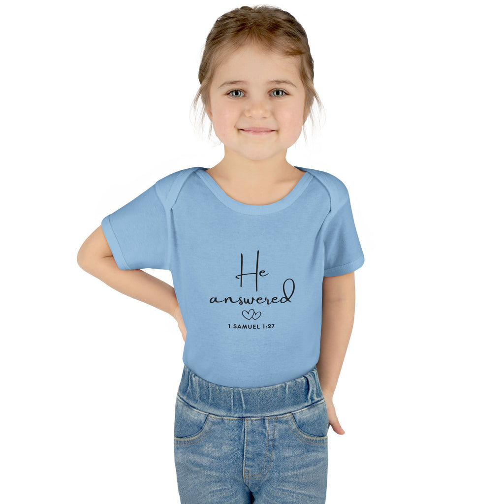 He Answered Infant Bodysuit | 1 Samuel 1:27 Scripture Baby Onesie