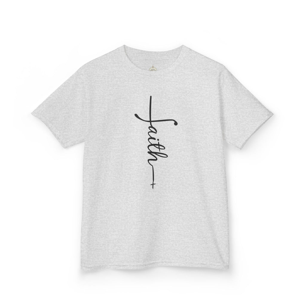 Kids Tee — Vertical "faith" Cross Script Graphic