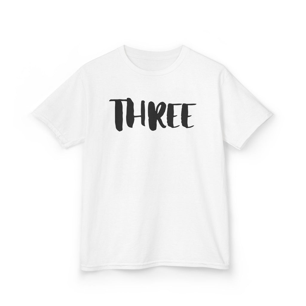 Kids Tee — "Three" Birthday Shirt, 3rd Birthday Toddler T‑Shirt
