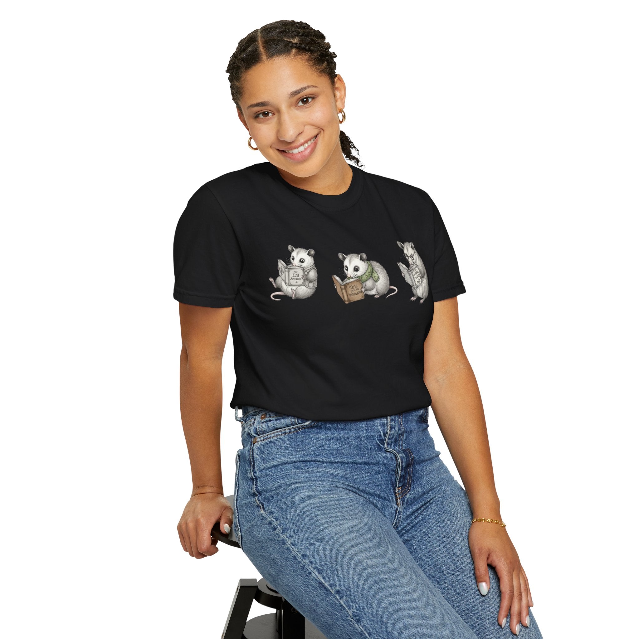 Reading Possum T-Shirt — Cute Trio Illustration Tee