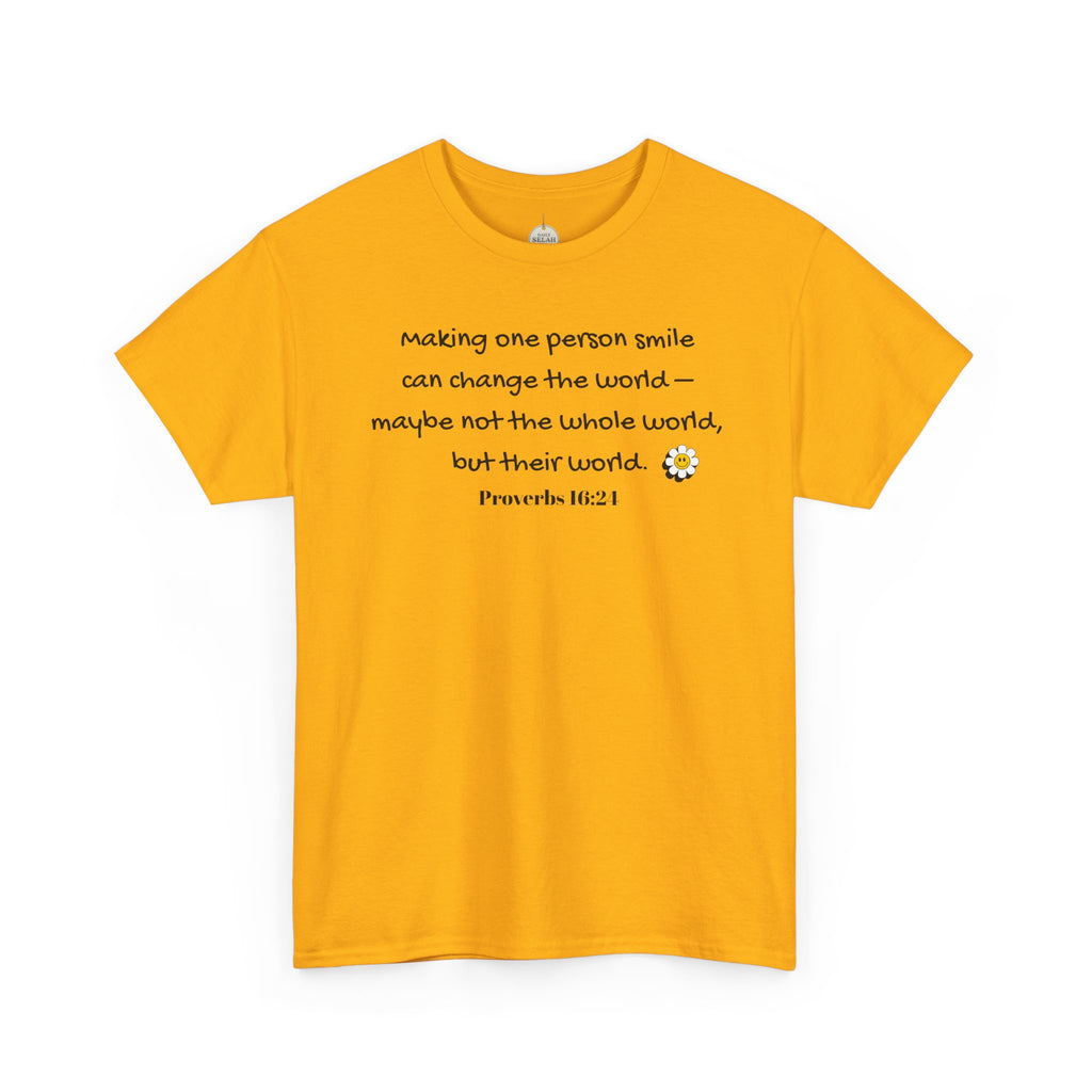 Inspirational Daisy Tee — “Making one person smile can change the world” Proverbs 11:21