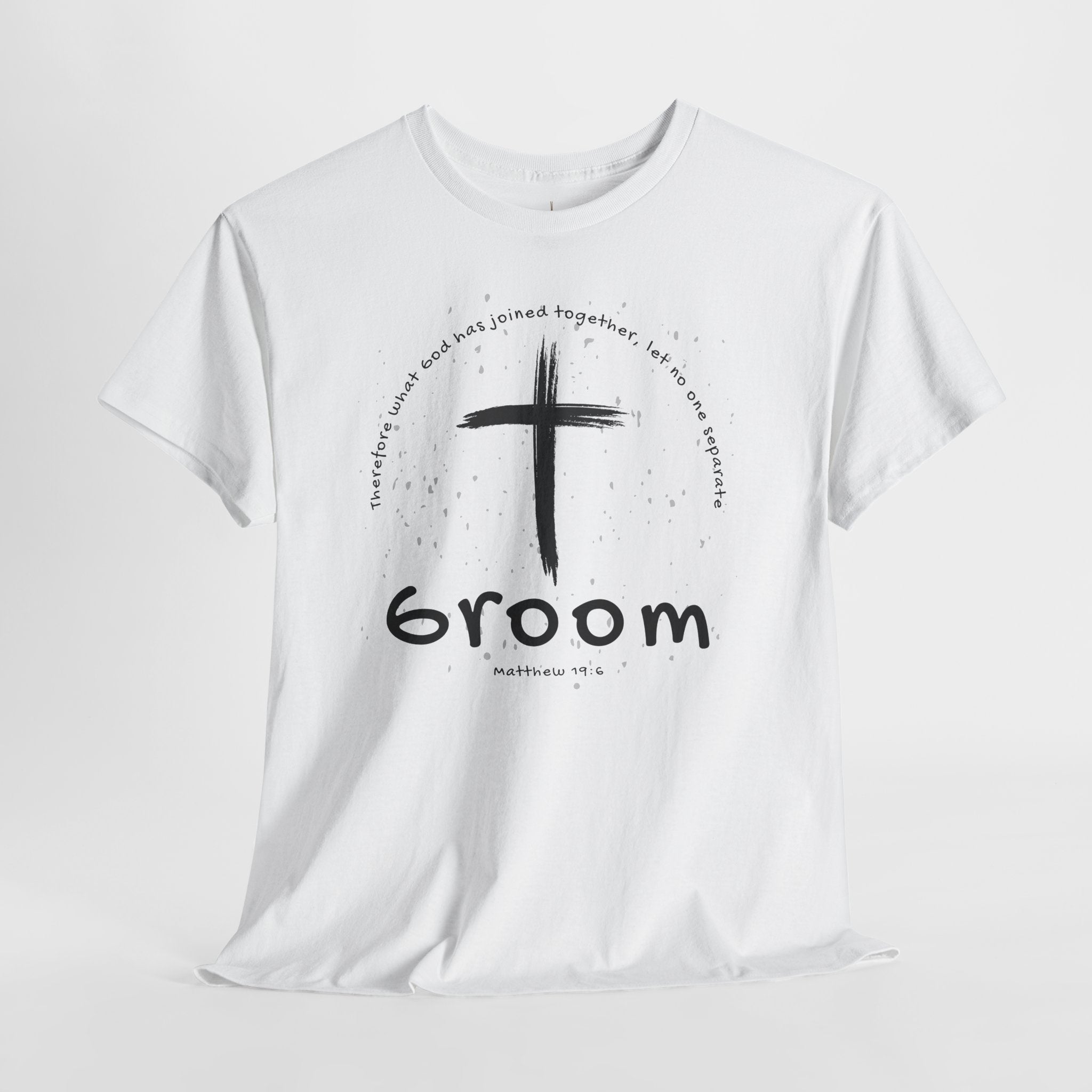 Groom Cross Tee — Christian Wedding Groom T-Shirt (Scripture Verse Design) - Christian - Matthew 19:6
